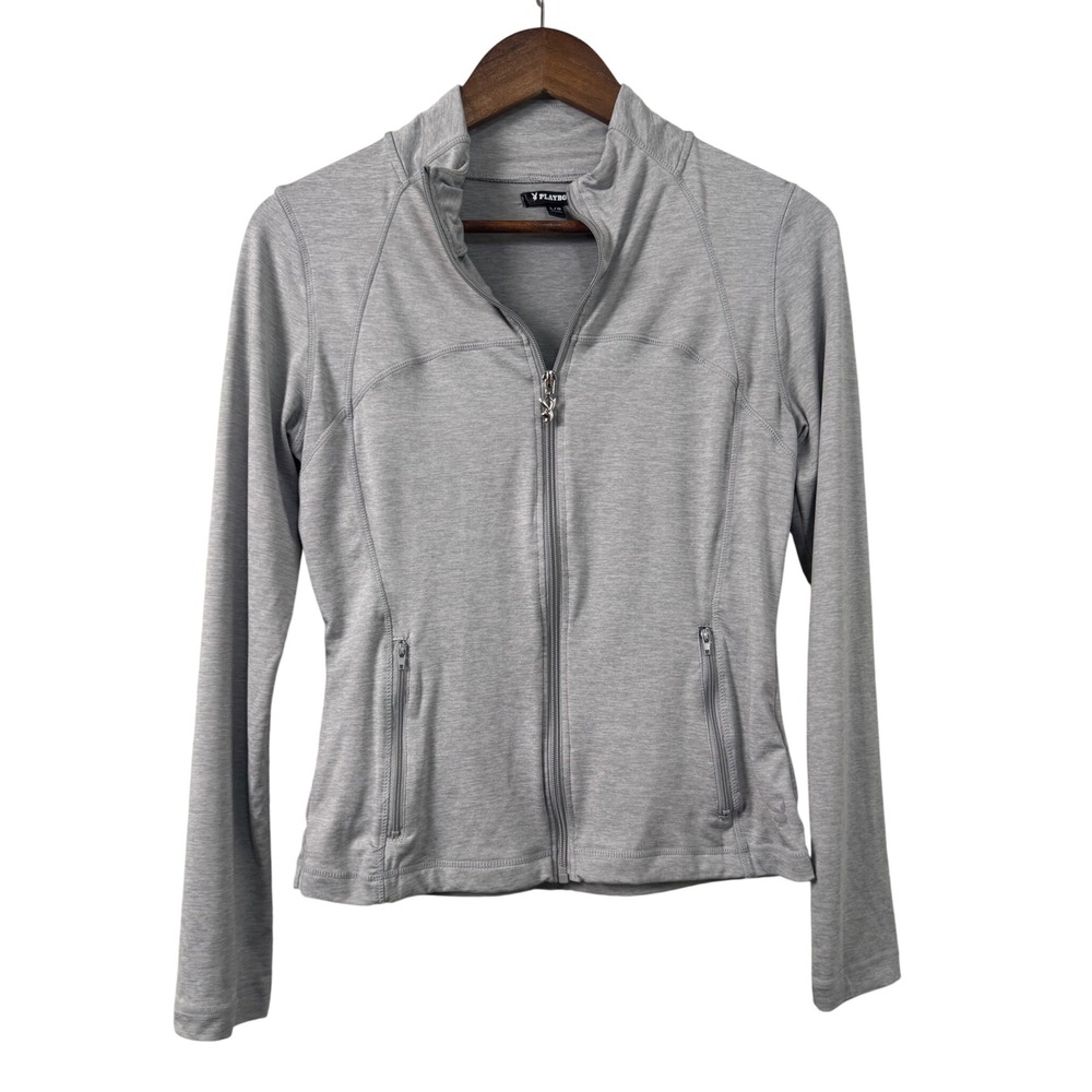 Playboy‎ Gray Full Zip Athletic Jacket Mock Neck Bunny Zipper Size L
